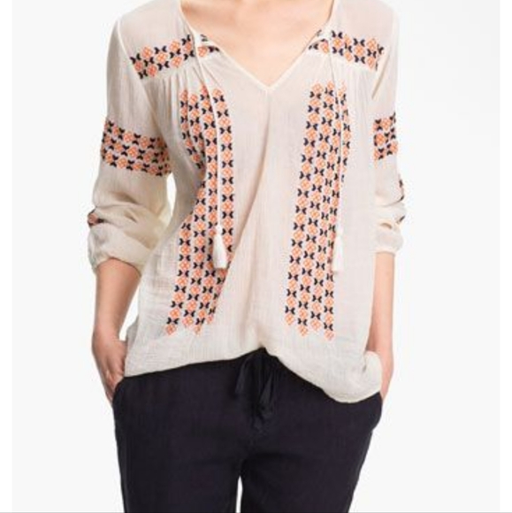 JOIE Nira Geo Cotton Embroidered Peasant Top - Picture 10 of 10